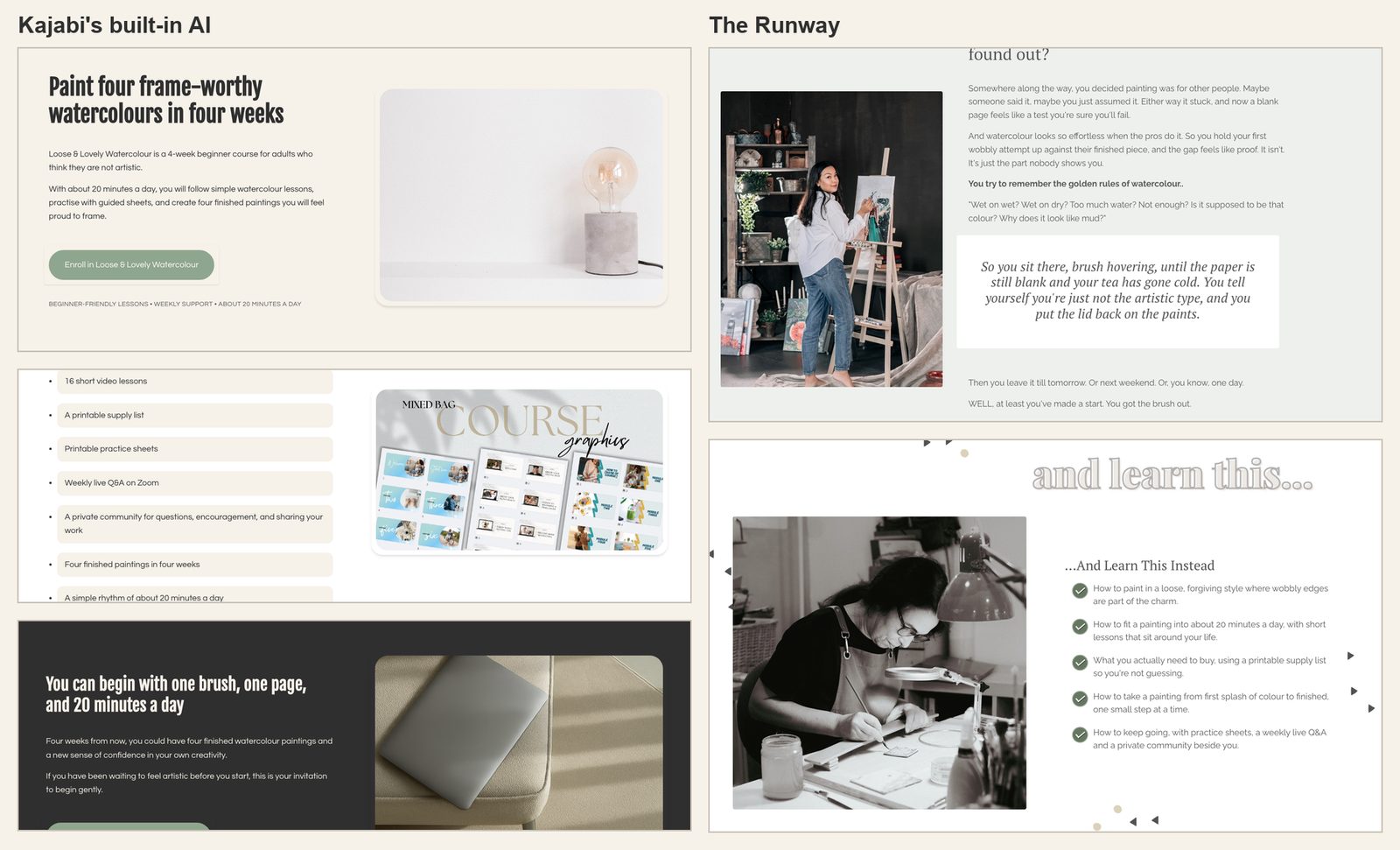 The photos each tool chose: a lamp, a product graphic and a laptop on the left; people painting on the right